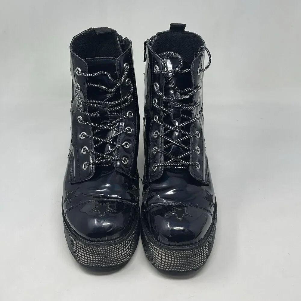 T.U.K. TUK Dolls Kill Platform Boots Womens 10 Black Creepers Wrapped Heel Goth